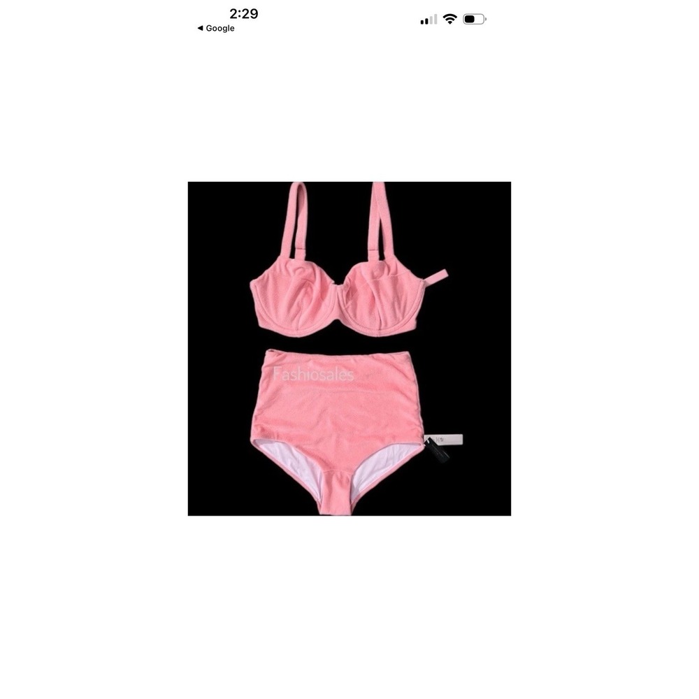 Victorias Secret Terry Cloth Pink Swim Push Up W/O Padding  Top 38DDD/ Bottom L
